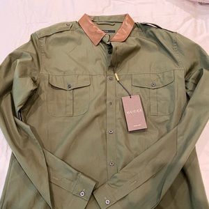 100% authentic Gucci Leather Collar Shirt